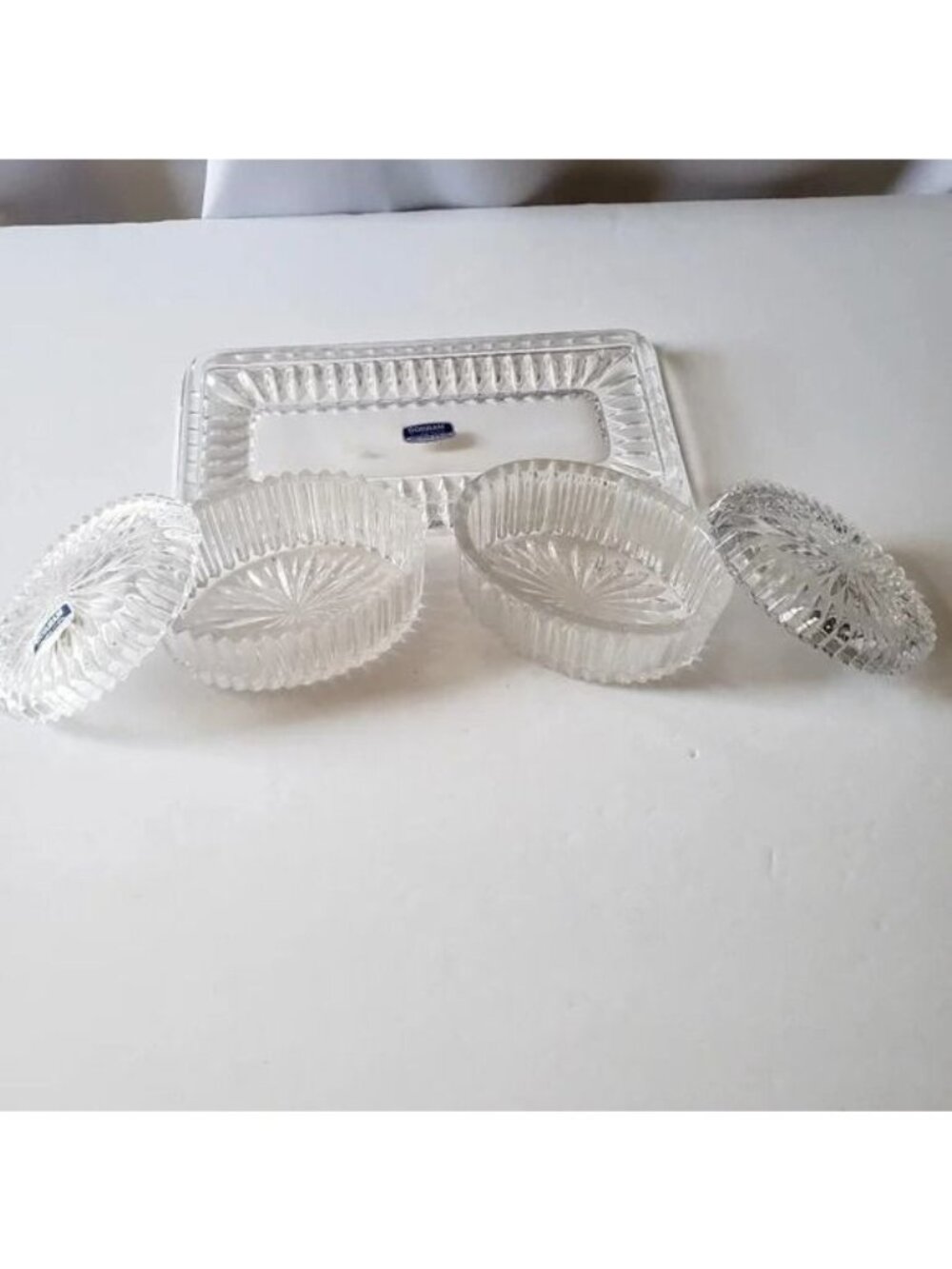 Gorham set of 3 pieces Oval Shaped Full Lead Crystal Glass Trinket Jewelry Box - Picture 2 of 6